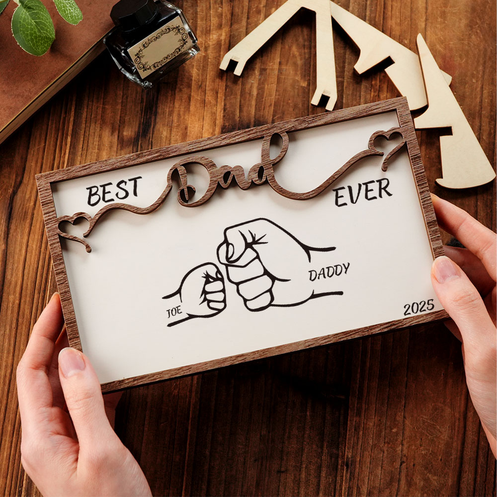 Personalisiertes Vatertagsgeschenk, Fauststoß, Papa Und Kinder Gerahmtes Schild, Holzschild, Papas Kindernamenschild, Familienschild Ehemann