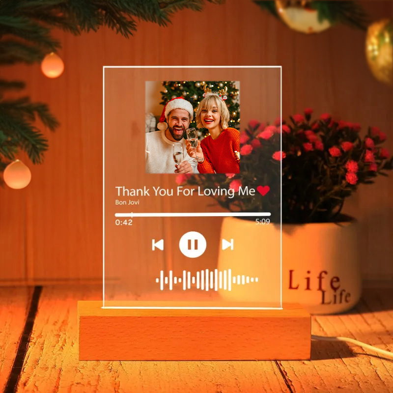Scanfähiges Benutzerdefiniertes Foto Spotify Geschenk Glass Music Plaque