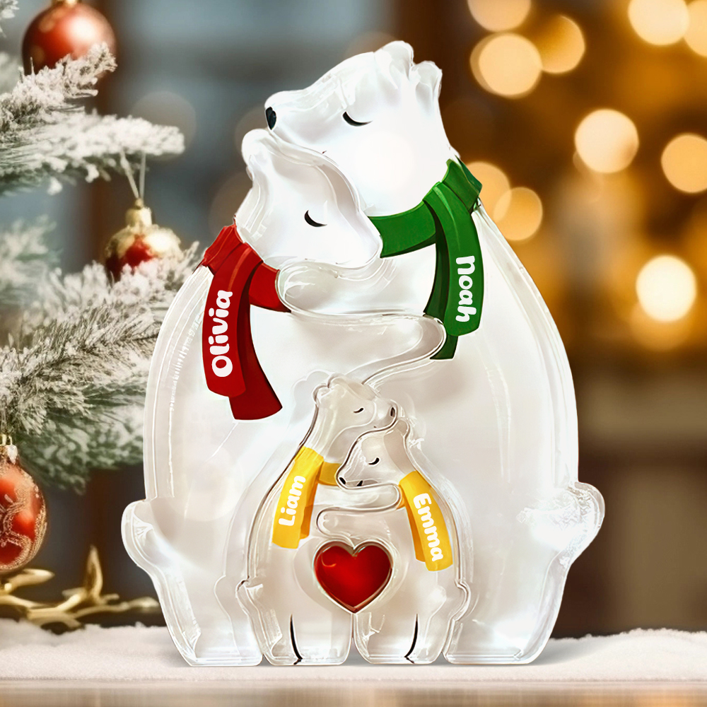 Personalized Family Acrylic Bear Puzzle Custom Name Acrylic Bear with Scarf Christmas Warm Gift -