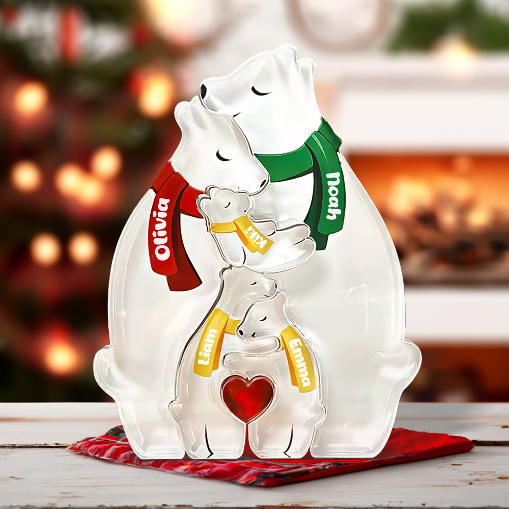 Personalized Family Acrylic Bear Puzzle Custom Name Acrylic Bear with Scarf Christmas Warm Gift -