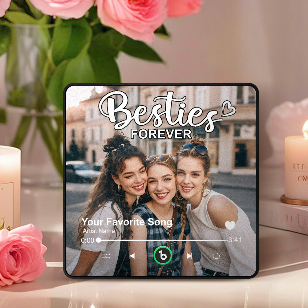 Personalized Music Fridge Magnet Custom Besties Forever Song Magnet Heartfelt Gift For Best Friends - 