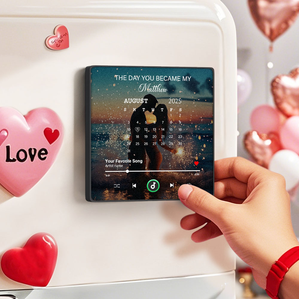 Personalized Music Fridge Magnet With Calendar Photo The Day You Became My XX Refrigerator Magnet Can Play Songs Anniversary Gifts - 