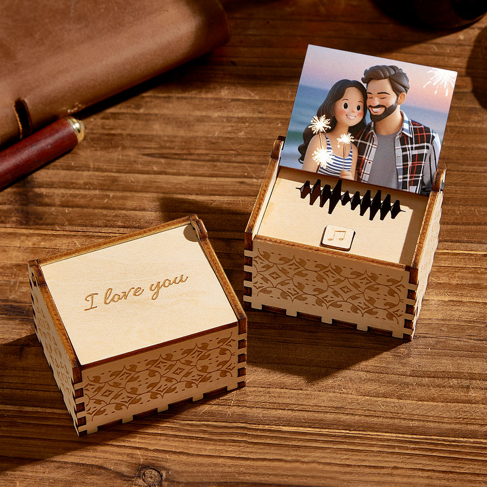 Custom Digital Music Box Any song Tune or Voice Personalized  Wooden Photo Music Box with Text Anniversary Gifts