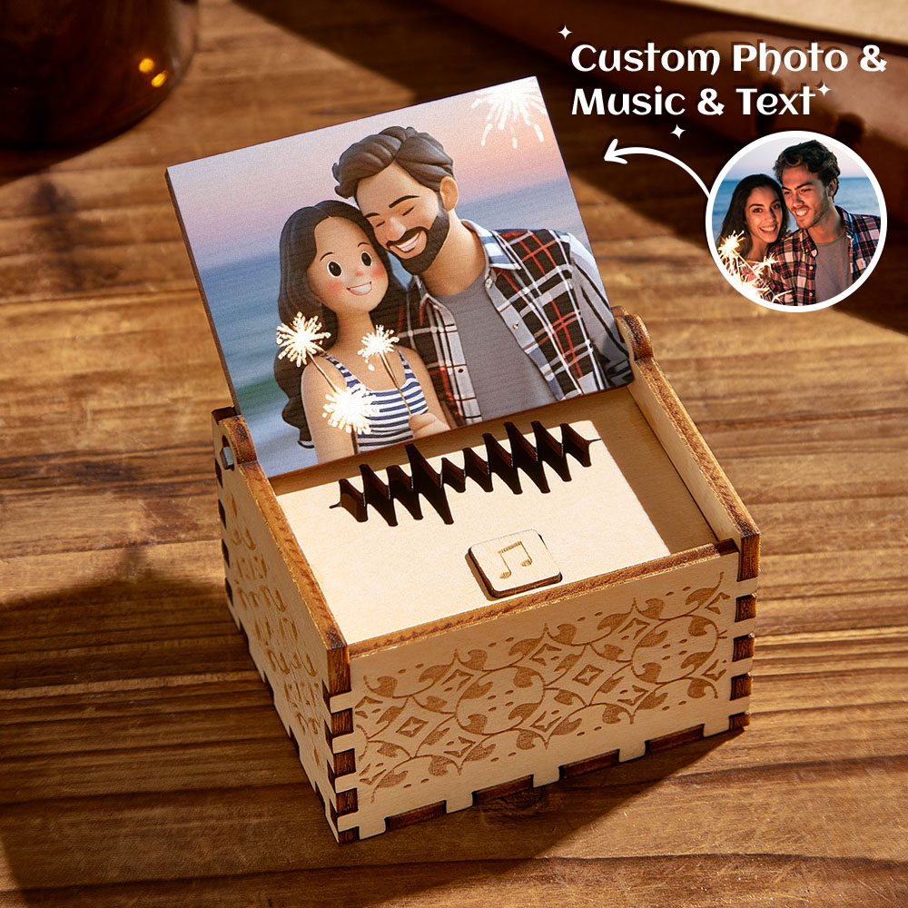 Custom Digital Music Box Any song Tune or Voice Personalized  Wooden Photo Music Box with Text Anniversary Gifts