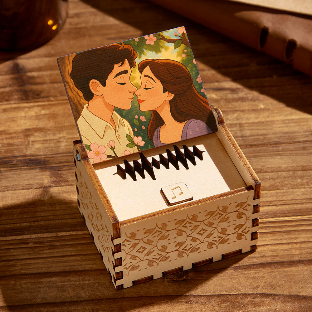 Custom Cartoon Photo Digital Music Box Any song Tune or Voice Personalized Wooden Photo Music Box with Text Anniversary Gifts