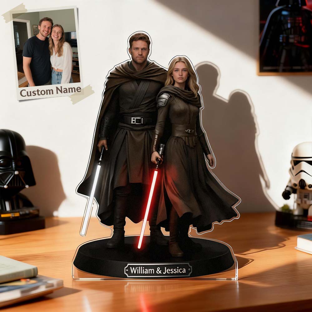 Custom Lightsaber Galactic Hero Couple Photo Acrylic Plaque Funny Gifts for Lover - 