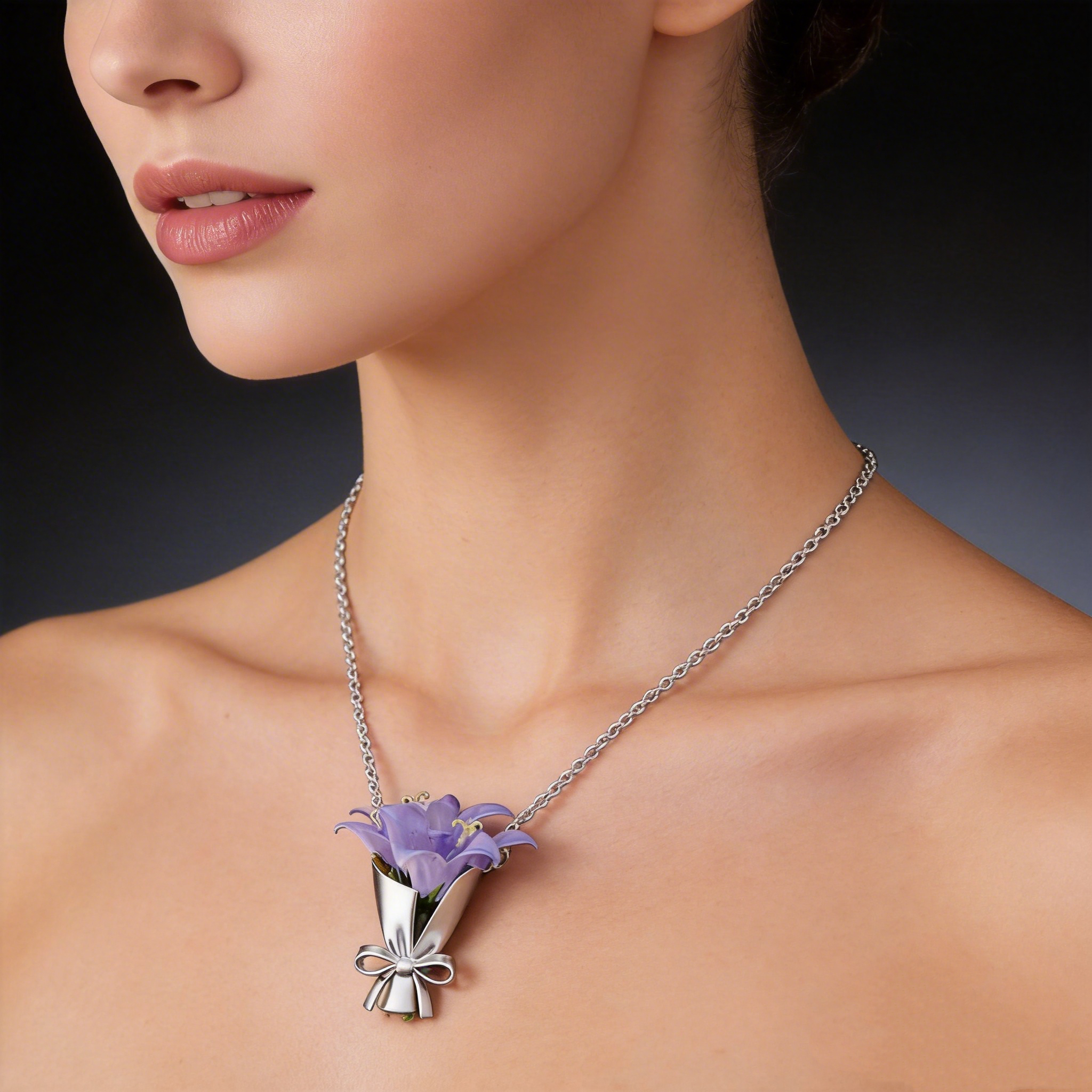 Tiny Flower Vase Pendant Necklace & Floral Brooch Pin Elegant Floral Accessory for Women