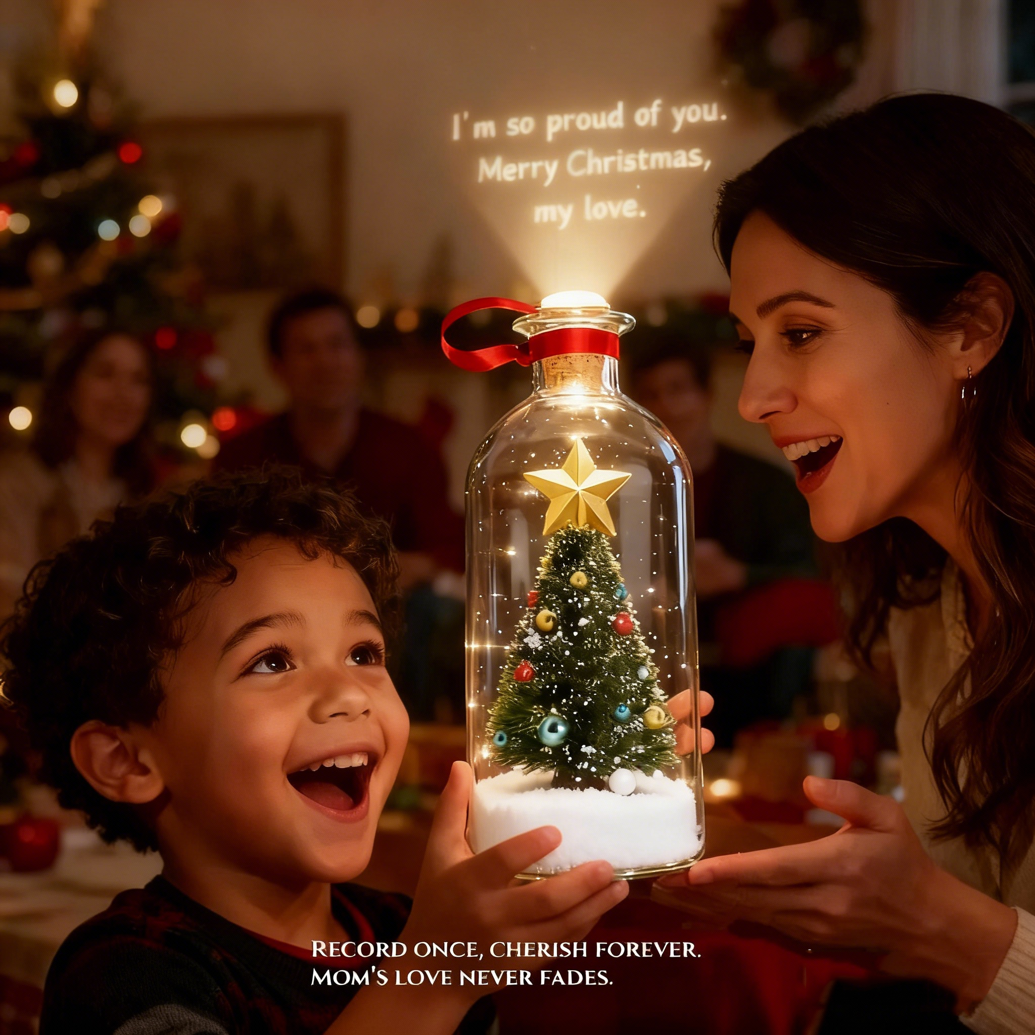 Forever Voice Recordable Christmas Tree Bottle – Personalized Message Ornament That Saves Voices Forever – Heartfelt Christmas Gift for Mom, Kids, Friends & Loved Ones