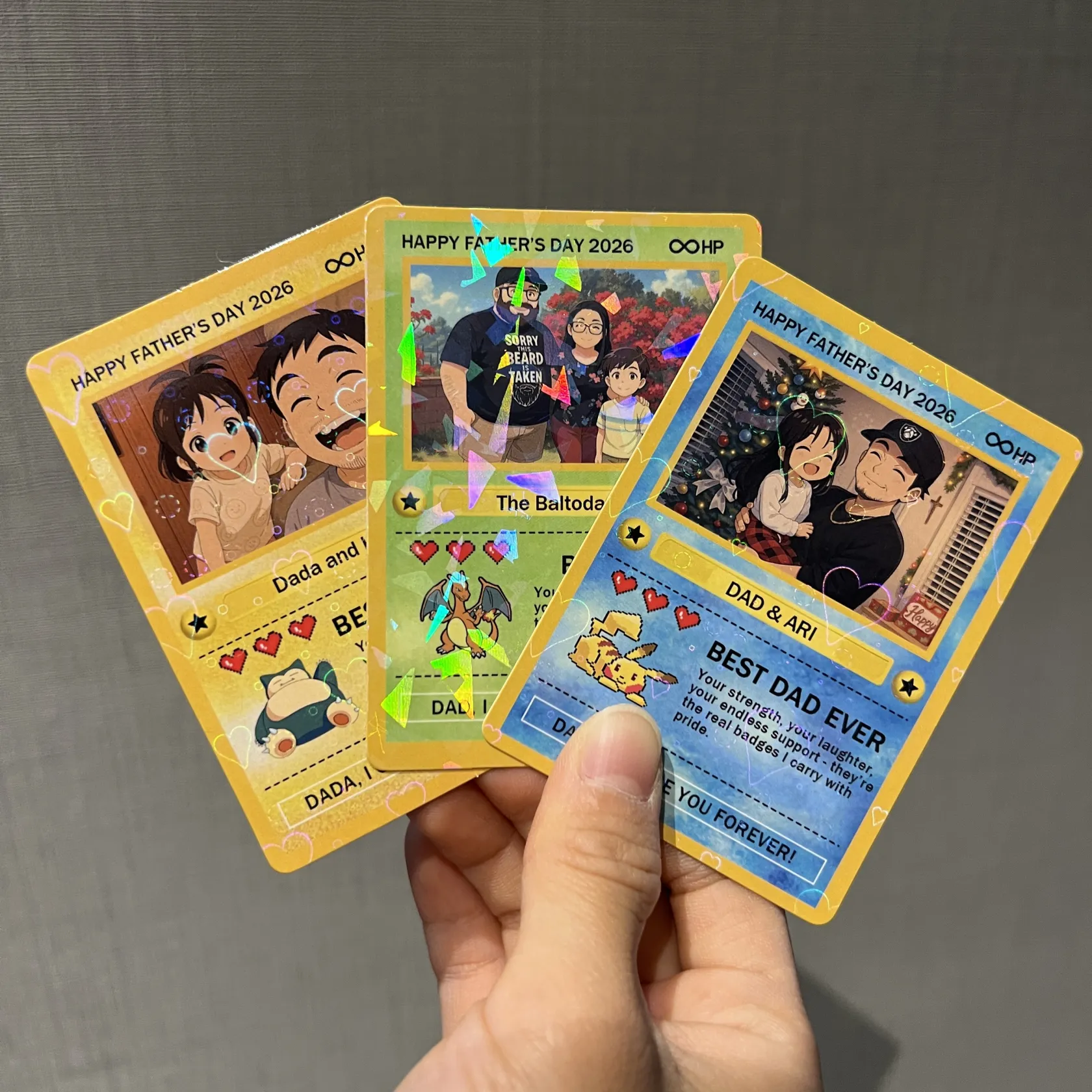 Personalized Father's Day Card - Custom Dad Trading Card with Photo & Names - "Best Dad Ever" Unique Gift for Dad, Grandpa, Husband - Poke Style Collectible Plaque for Father's Day 2026 - 