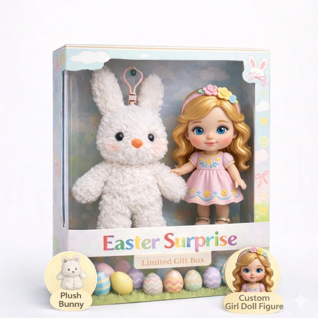 Regalo Di Pasqua Per Bambini: Statuetta 3d Personalizzata Per Neonati Con Coniglietto Di Peluche.