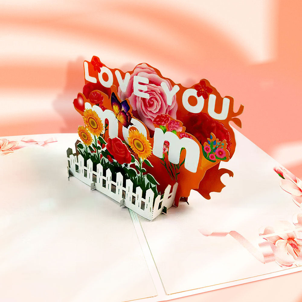 Biglietto D'auguri Per La Festa Della Mamma Con Recinzione E Fiori, 3d Pop-up, Per Lei.