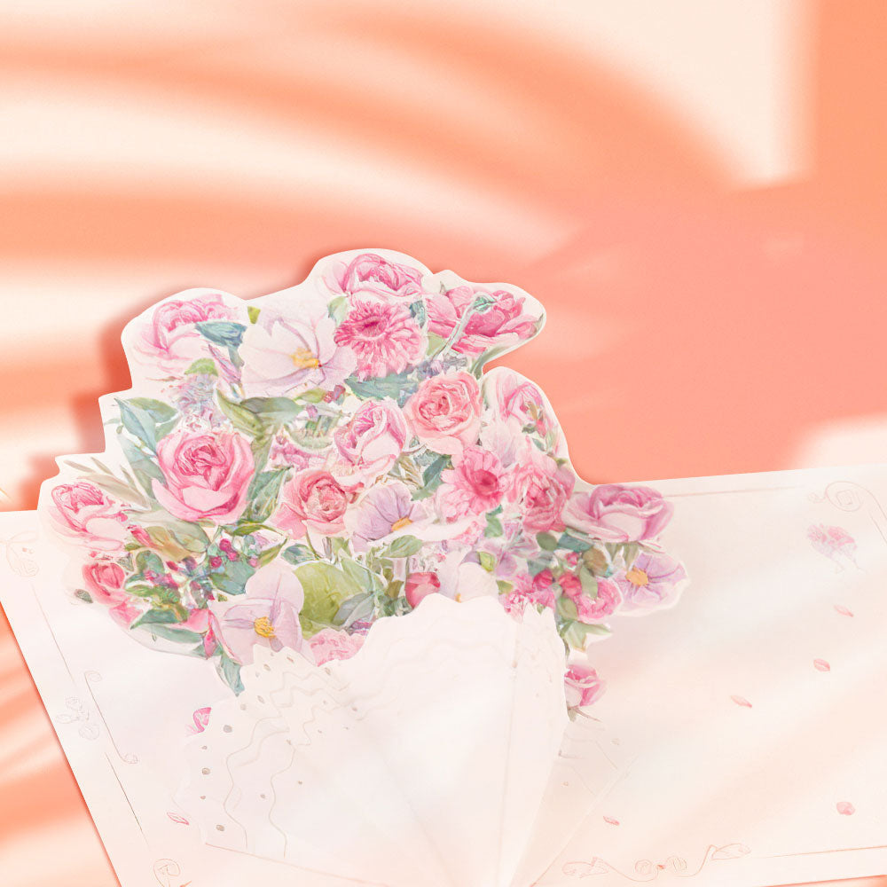 Biglietto D'auguri Per La Festa Della Mamma Con Bouquet Rosa E Effetto Pop-up 3d Per Lei.