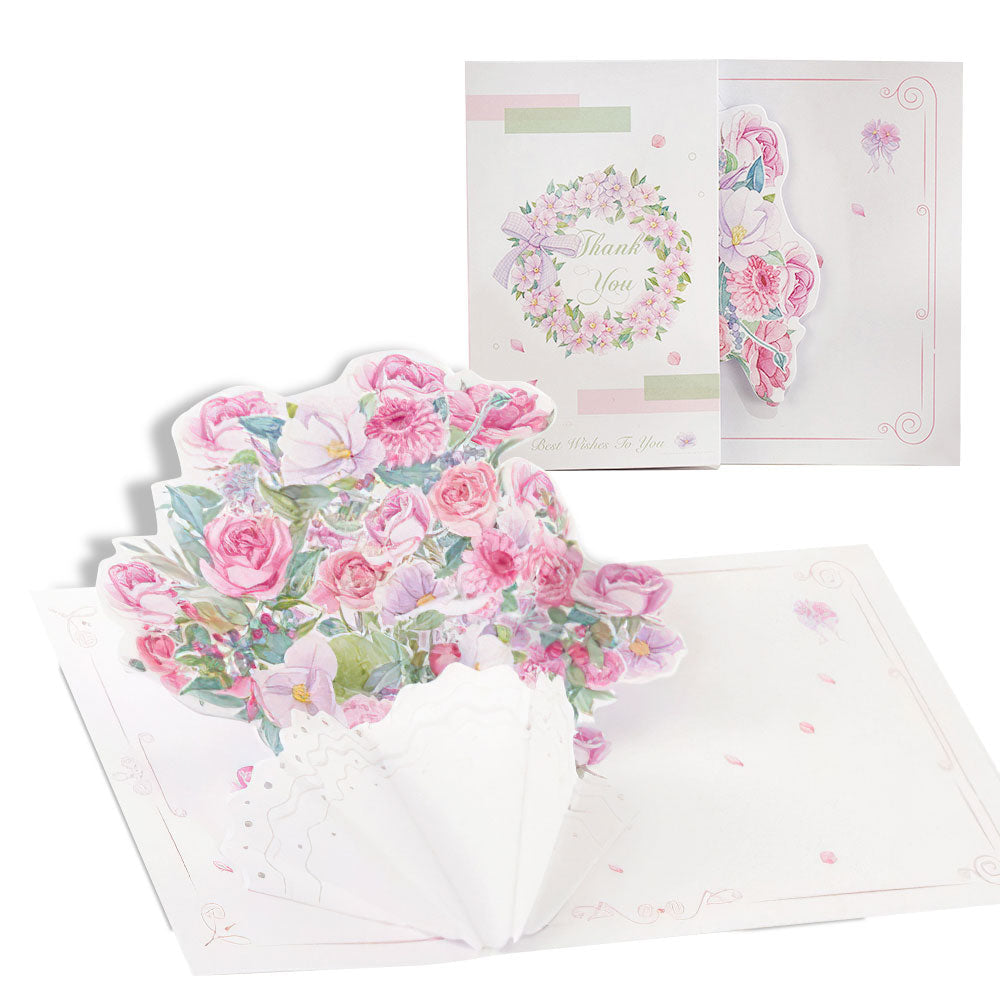 Biglietto D'auguri Per La Festa Della Mamma Con Bouquet Rosa E Effetto Pop-up 3d Per Lei.