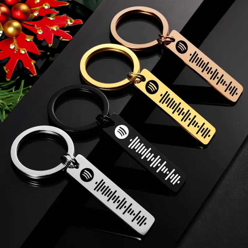 Regalo Di Natale Personalizzato Musica Spotify Placca Codice Portachiavi Acciaio inossidabile Argento