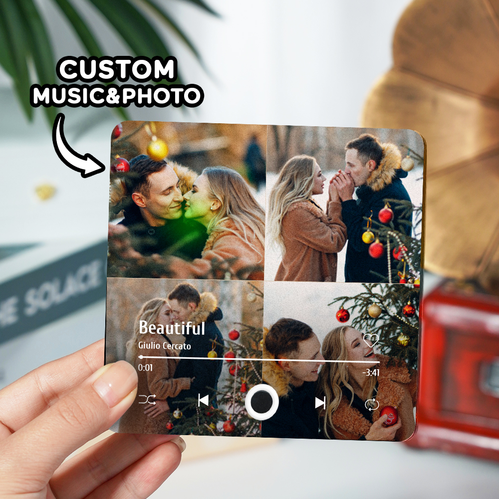 Magnete Da Frigo Musicale Personalizzato Con 4 Foto, Album Professionale, Magnete Da Frigo Musicale Da Parete Che Può Essere Riprodotto, Adesivo Fotografico Musicale - 