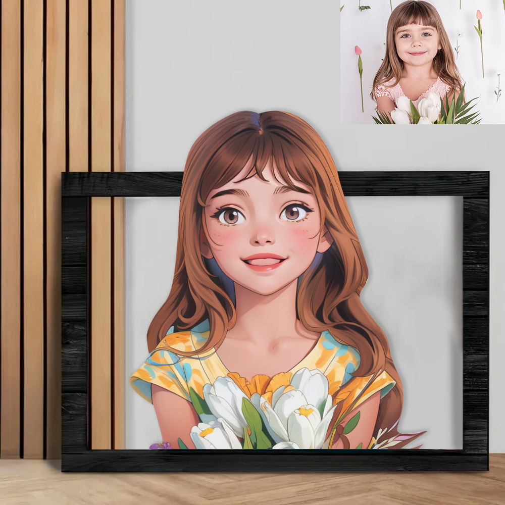 Cornice Portafoto In Legno Personalizzata Con Ritratto Di Un Simpatico Personaggio Dei Cartoni Animati O Anime. - 