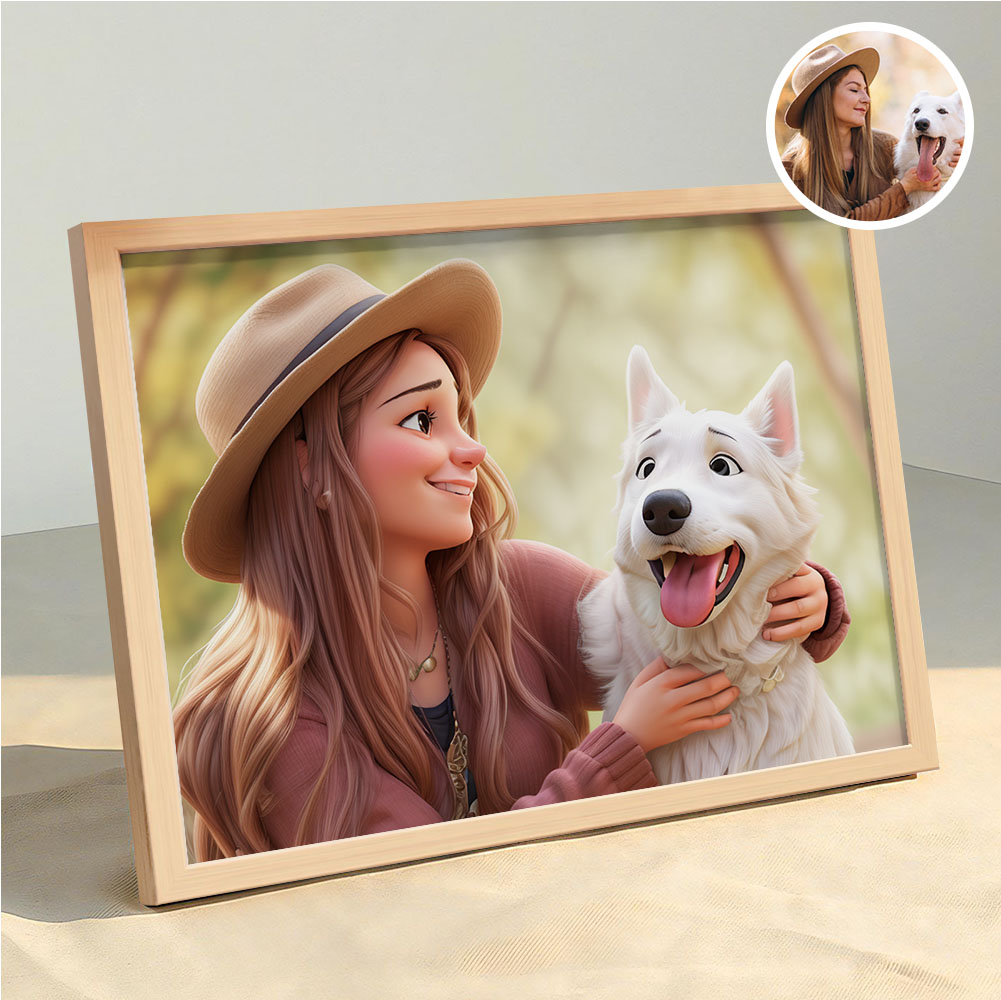 Regalo Di Natale Per Amanti Degli Animali: Cornice Portafoto Personalizzata Con Ritratto A Cartone Animato. - 