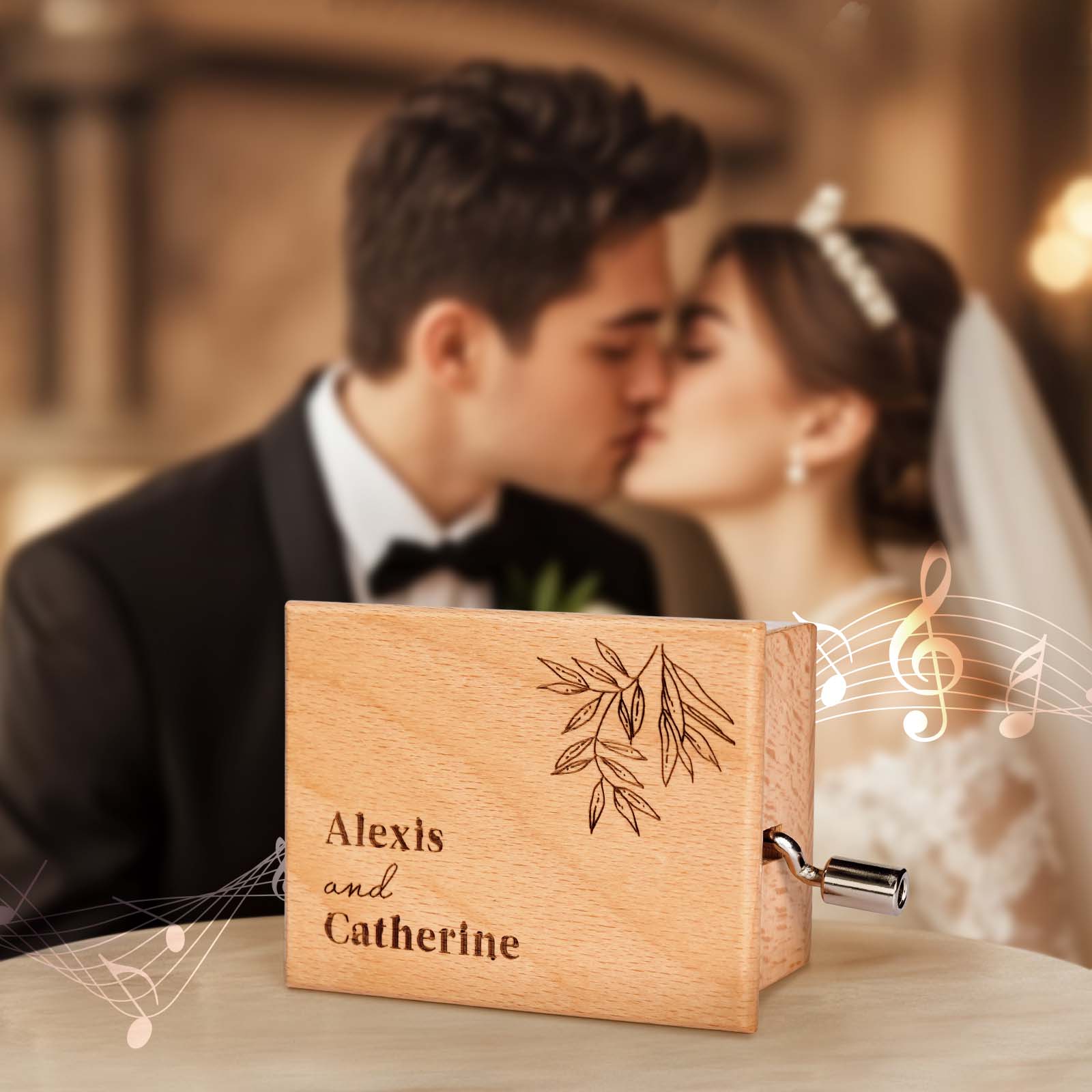 Carillon Personalizzato Per Matrimoni Con Manovella E Strisce Di Carta, Incisione Personalizzata. - 