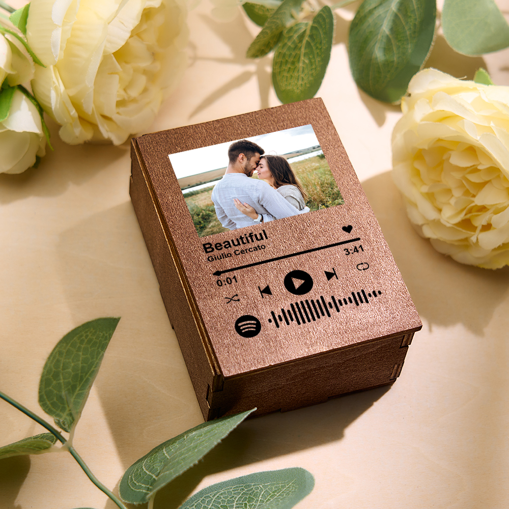 Scatola Portafoto In Legno Personalizzata Con Album Spotify 'love Memories' Per Anniversario Di Matrimonio, Regalo Per La Coppia. - 