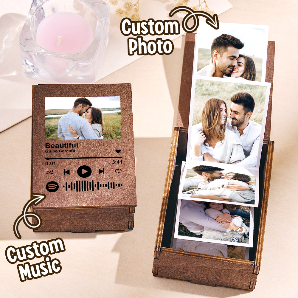 Scatola Portafoto In Legno Personalizzata Con Album Spotify 'love Memories' Per Anniversario Di Matrimonio, Regalo Per La Coppia. - 