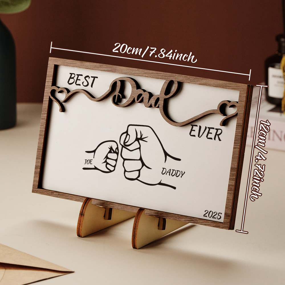 Regalo Personalizzato Per La Festa Del Papà, Pugno Chiuso, Cartello Con Cornice Per Papà E Figli, Cartello In Legno, Cartello Con I Nomi Dei Figli Del Papà, Cartello Personalizzato Per La Famiglia Con Il Marito