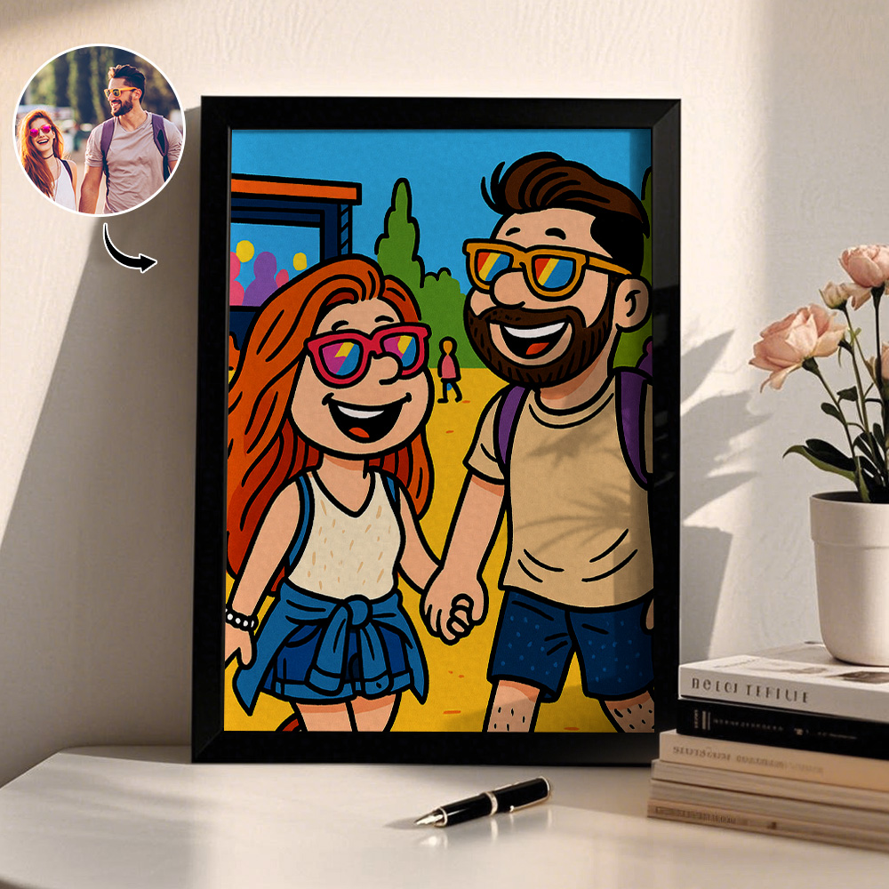 Cornice In Legno Personalizzata Con Foto In Stile Cartone Animato, Decorazione Romantica, Targa Regalo - 