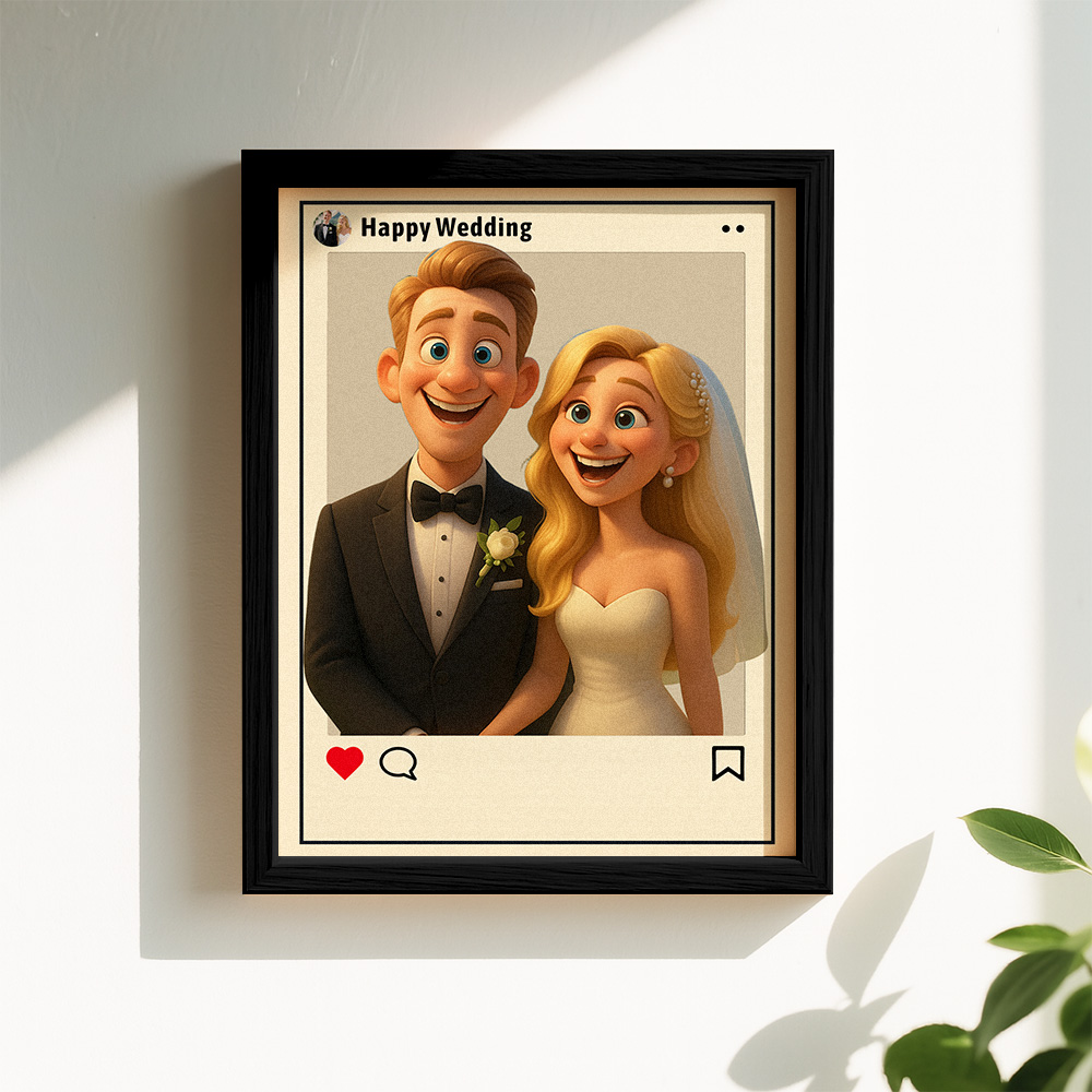 Regalo Fotografico Personalizzato Con Ritratto Di Cartone Animato In Stile Instagram. Miglior Regalo Di Compleanno Per Anniversario Di Matrimonio - 