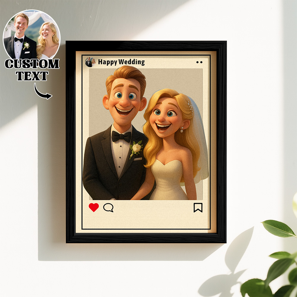 Cornice Portafoto Personalizzata Con Ritratto In Stile Cartone Animato, Stile Instagram, Regalo Per Matrimonio, Anniversario O Compleanno. - 