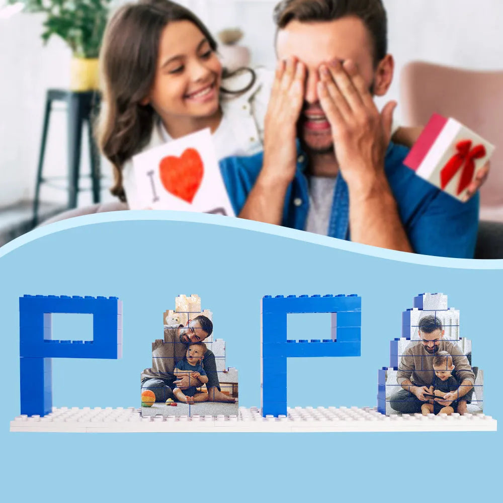 Puzzle Di Mattoncini Personalizzati Con Foto Di Papà E Nonno, Regalo Per La Festa Del Papà. - 
