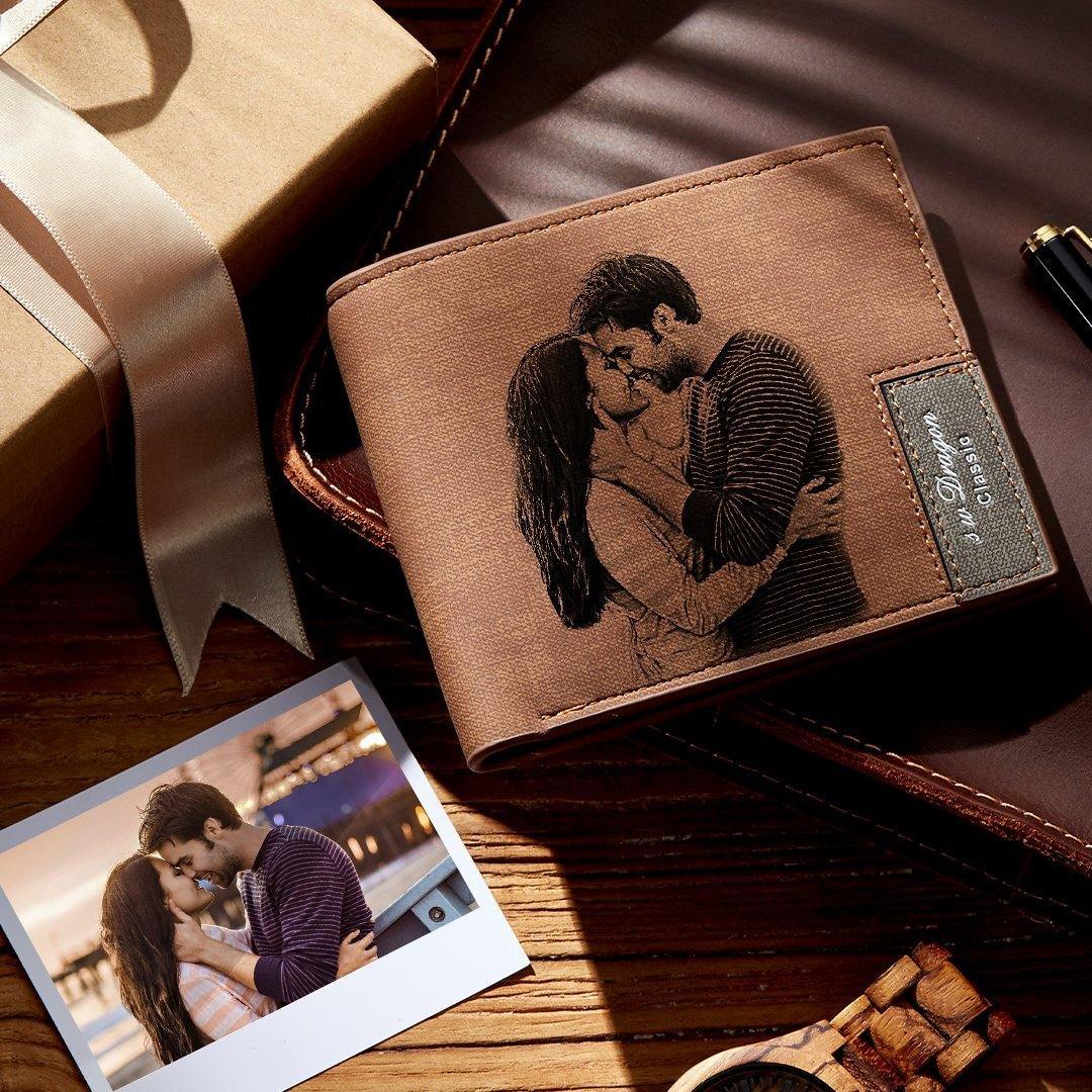 Portafoglio Da Uomo Pieghevole Con Foto Personalizzata, Marrone, Regalo Per Papà - 