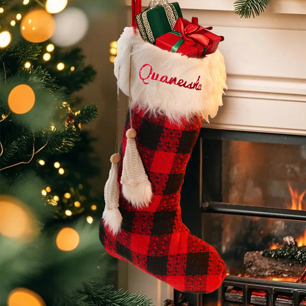 Calza Di Natale Personalizzata Con Ricamo Del Nome. Regalo Natalizio Per La Famiglia. - 