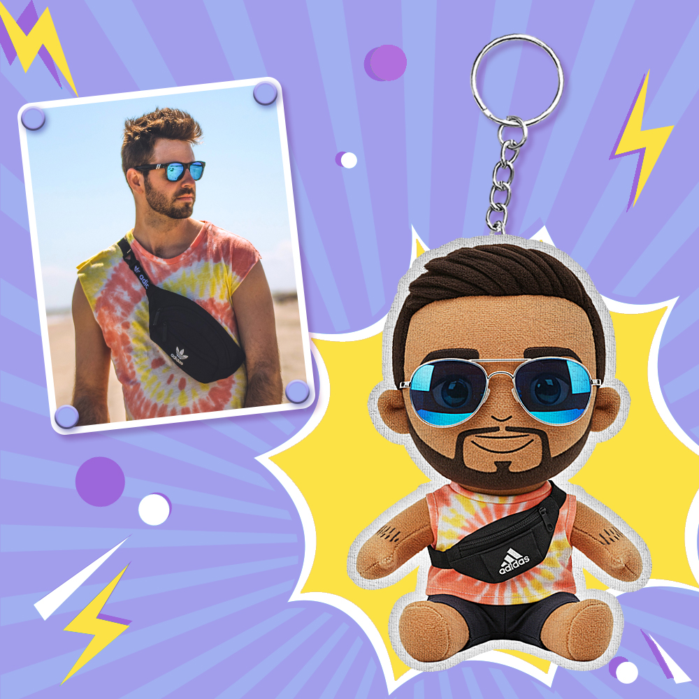 Portachiavi Di Peluche Personalizzato Con Foto, Mini Portachiavi Di Peluche Personalizzato Con Personaggio Dei Cartoni Animati, Regalo Per Lui - 