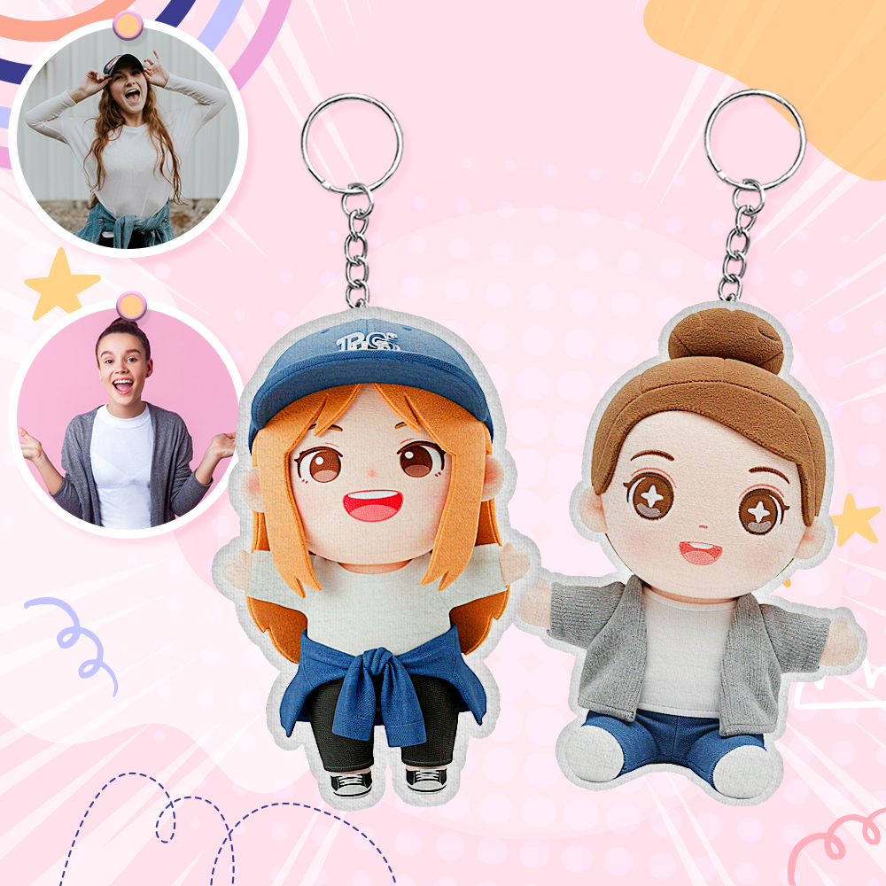 Portachiavi Di Peluche Personalizzato Con Foto, Mini Portachiavi Di Peluche Personalizzato Con Personaggio Dei Cartoni Animati, Regalo Di Compleanno Per Un Amico - 