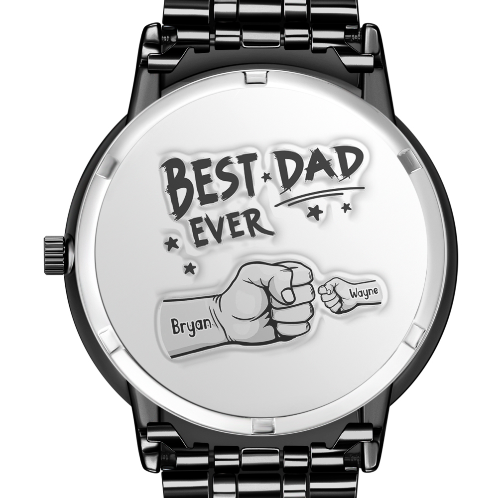 Orologio Da Uomo Personalizzato Con Foto, Bracciale In Lega Nera, Mani Che Si Stringono, Nome Inciso, Regalo Per La Festa Del Papà. - 
