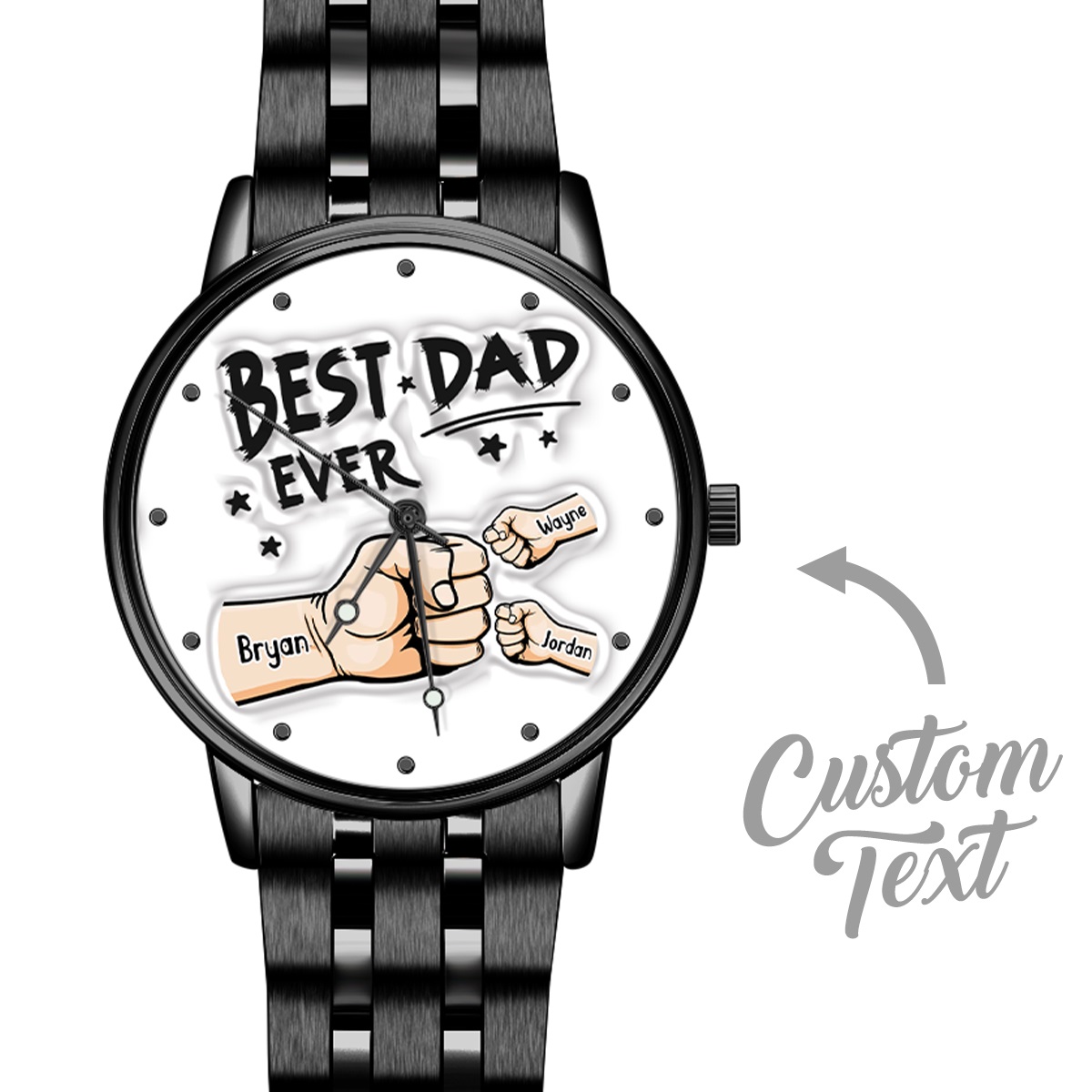 Orologio Da Uomo Personalizzato Con Incisione, In Lega Nera, Con Mani Che Si Stringono E Bracciale, Regalo Per La Festa Del Papà. - 