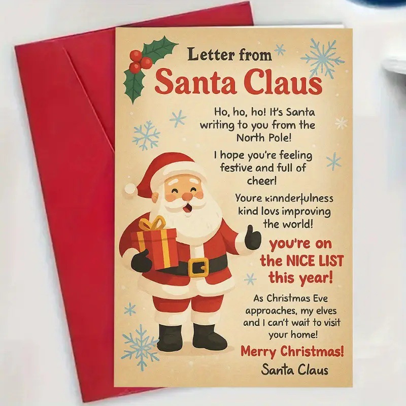 Biglietto Di Auguri Natalizio Classico, Biglietto Di Auguri Con Babbo Natale Carino, Biglietto Di Auguri Di Buon Natale - 