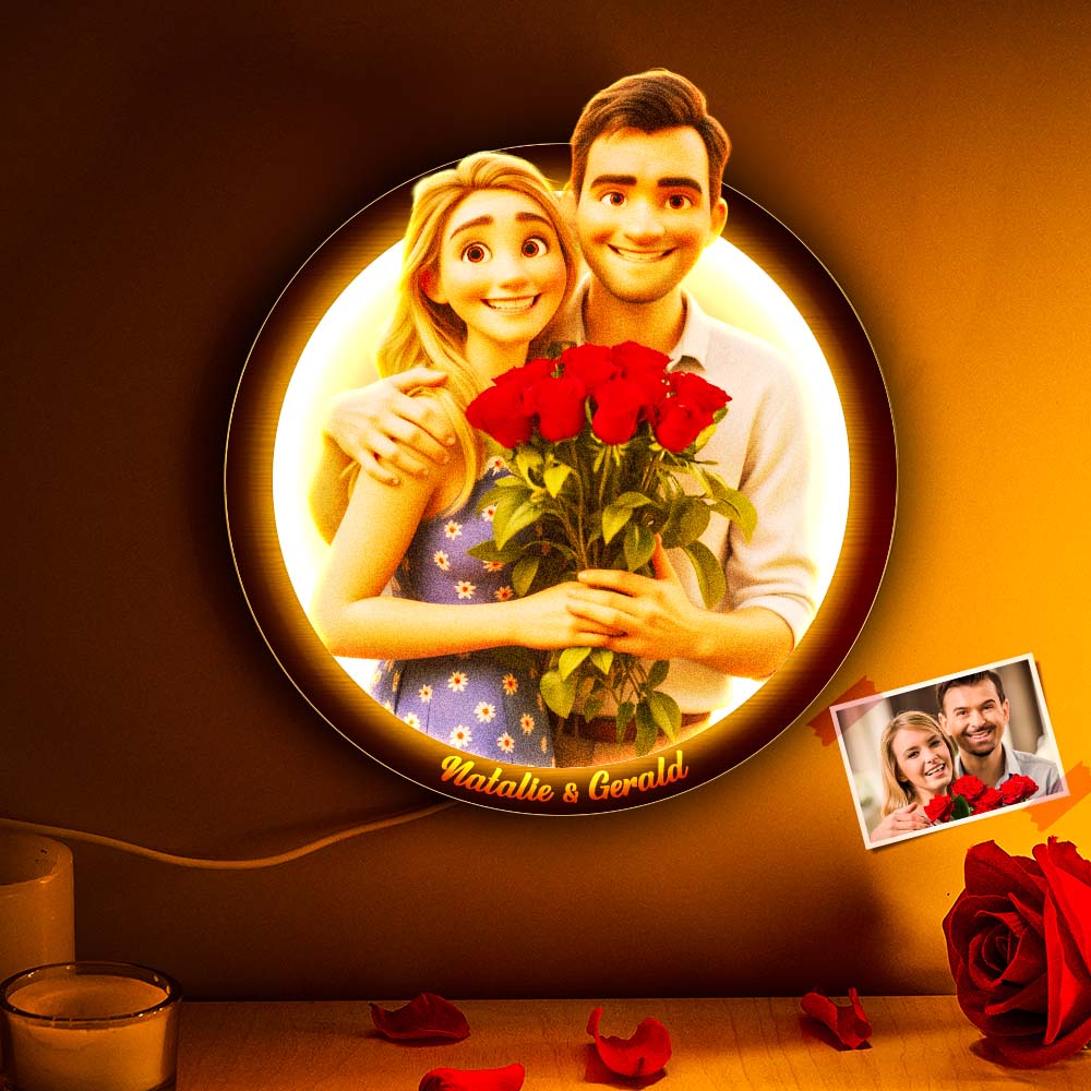 Cornice Portafoto Personalizzata Con Ritratto A Cartone Animato E Led - 