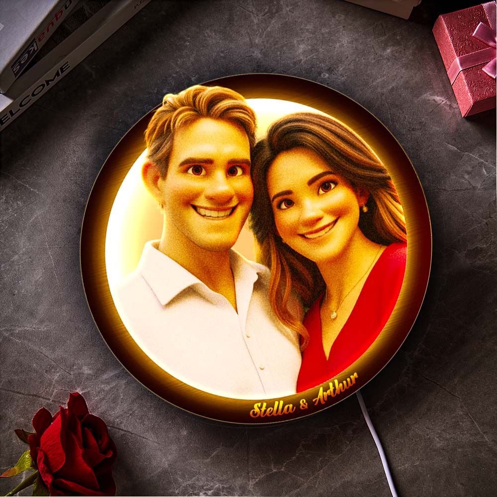 Cornice Portafoto Personalizzata Con Ritratto A Cartone Animato E Led - 