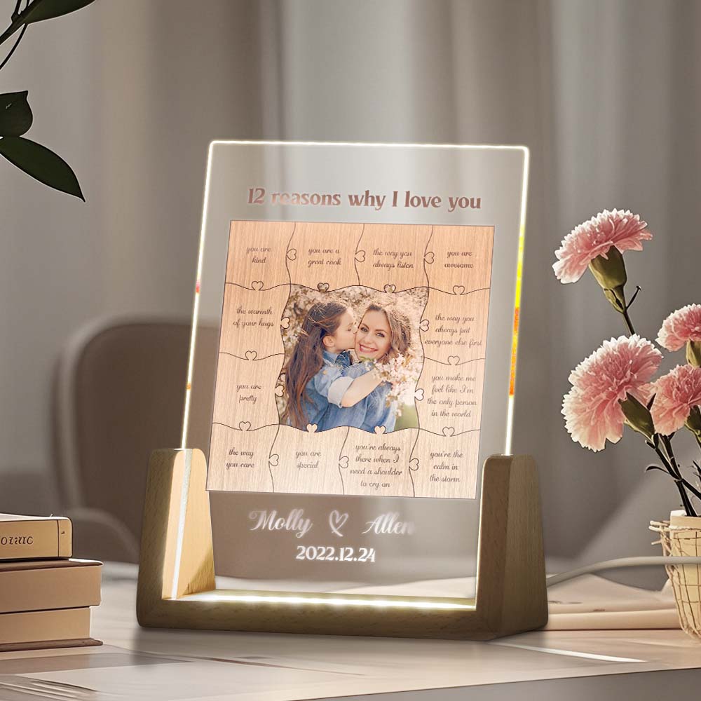 Regali Personalizzati Per La Mamma, Cornice Per Foto Con Luce Notturna A Led, Luce Notturna Con Targa Acrilica Personalizzata, Regalo Per La Festa Della Mamma, Regalo Di Compleanno Per La Mamma Da Parte Della Figlia