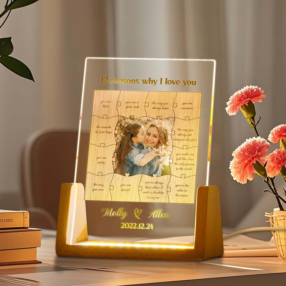 Regali Personalizzati Per La Mamma, Cornice Per Foto Con Luce Notturna A Led, Luce Notturna Con Targa Acrilica Personalizzata, Regalo Per La Festa Della Mamma, Regalo Di Compleanno Per La Mamma Da Parte Della Figlia