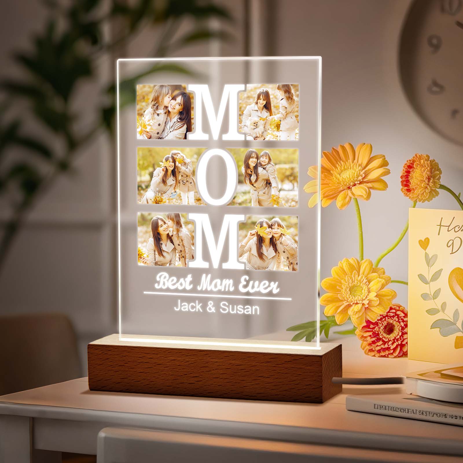 Cornice Portafoto E Luce Notturna Personalizzate In Acrilico Per La Mamma - Regali Personalizzati Per Il Compleanno Della Mamma
