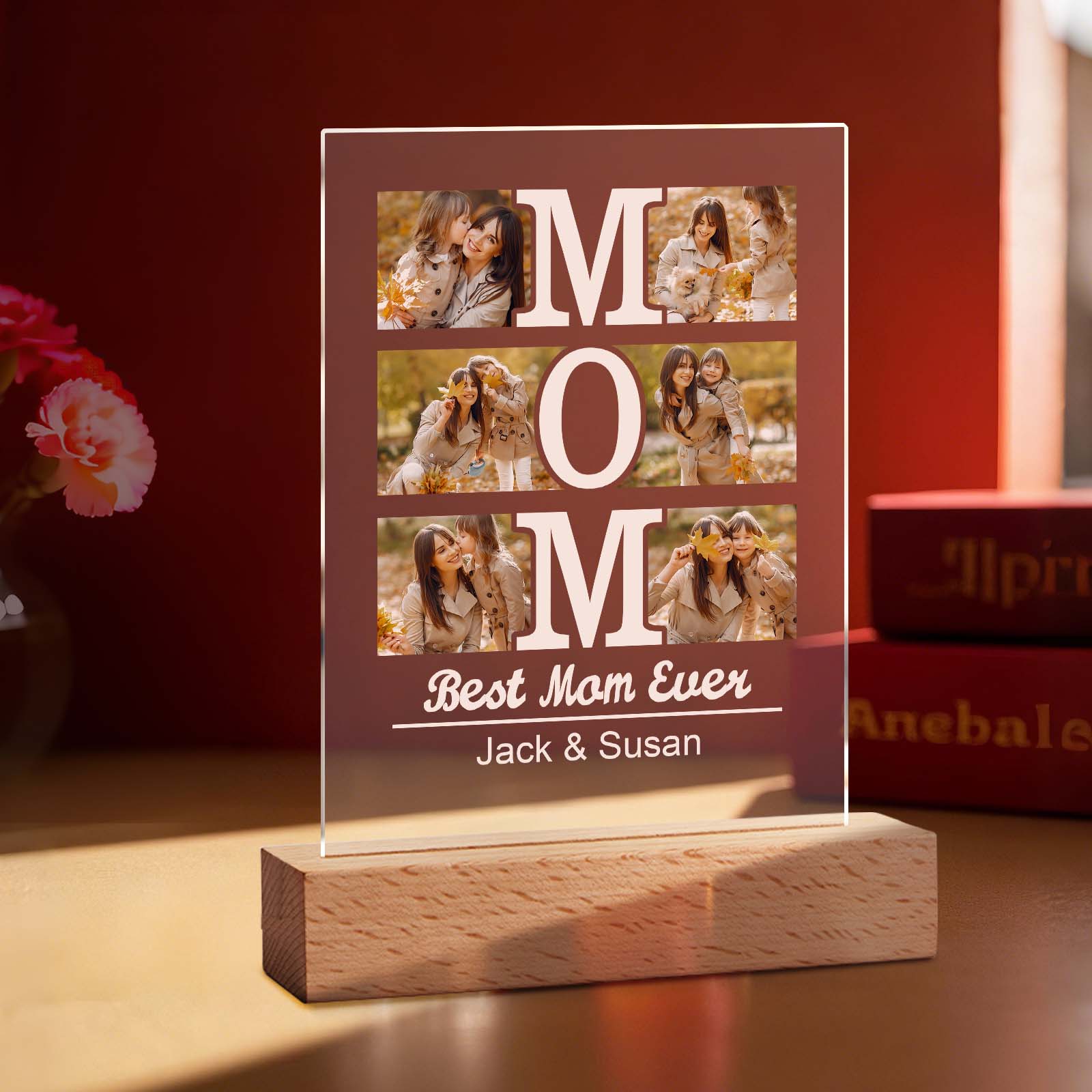 Cornice Portafoto E Luce Notturna Personalizzate In Acrilico Per La Mamma - Regali Personalizzati Per Il Compleanno Della Mamma