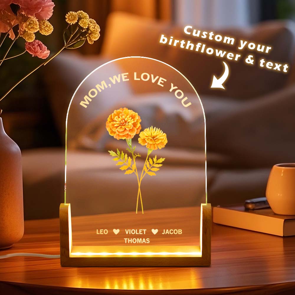 Luce Notturna Acrilica Personalizzata Con Fiore Del Mese Di Nascita, Luce Led Boho, Regalo Per La Mamma, Regalo Di Compleanno, Luce Notturna Personalizzata Per La Mamma, Regalo Per La Festa Della Mamma