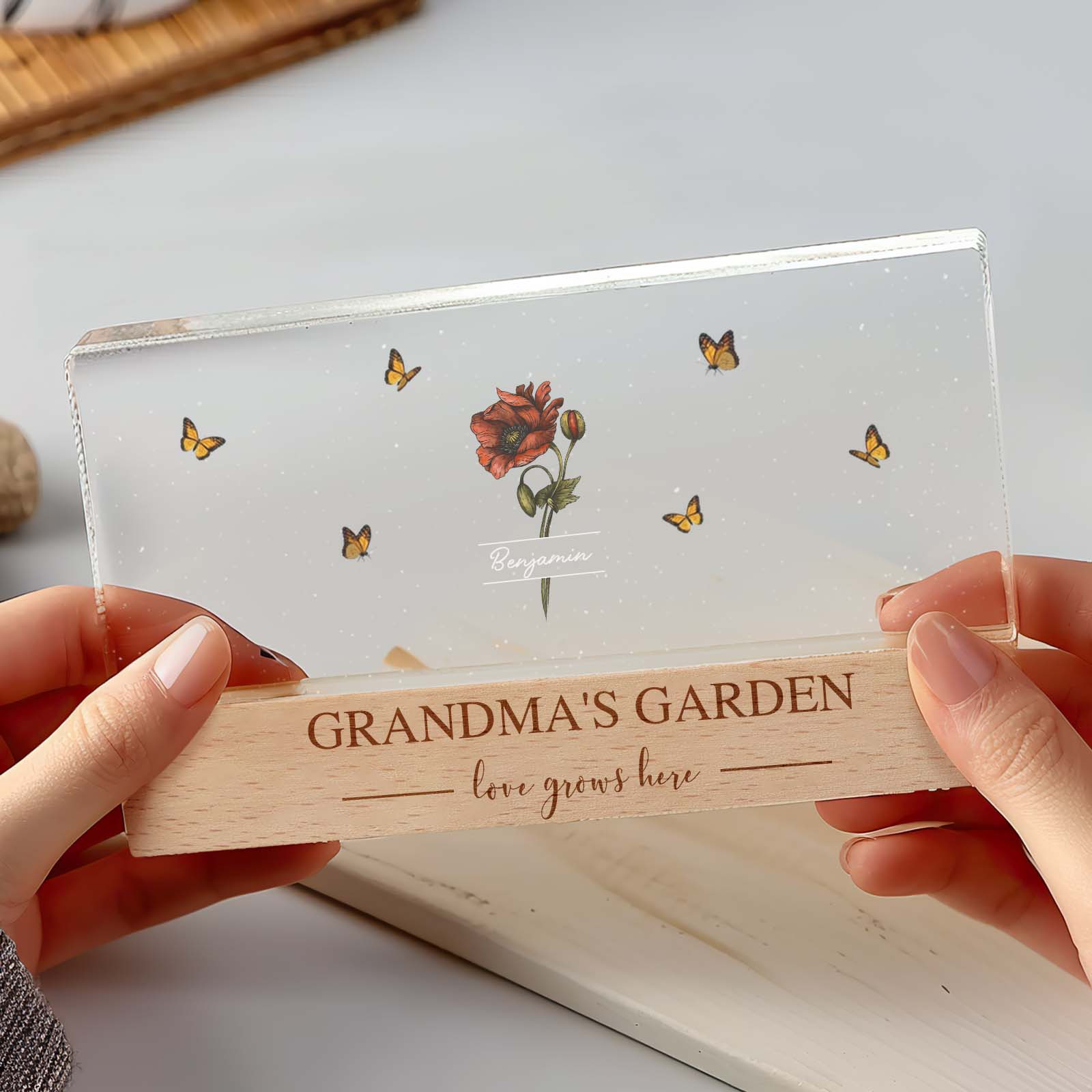 Il Giardino Della Nonna Con I Fiori Del Mese Di Nascita Dei Nipoti - Luce Notturna A Led Personalizzata, Un Regalo Sentito Per La Nonna E La Mamma.