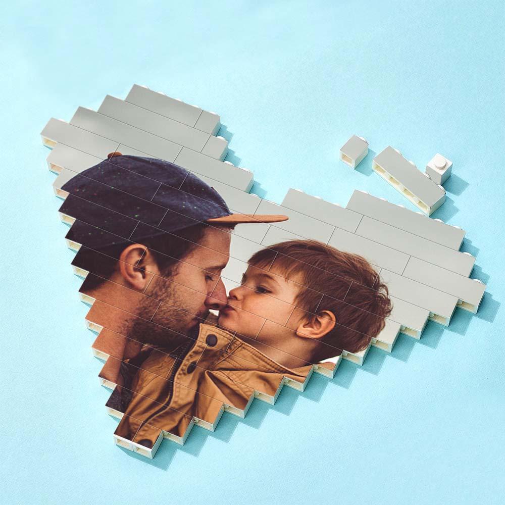 Mattoncino da costruzione personalizzato per codice Spotify, foto personalizzata e blocco di testo a forma di cuore per i regali della festa del papà