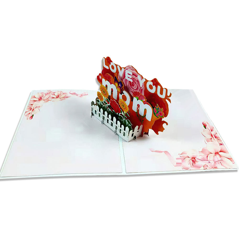 Biglietto D'auguri Per La Festa Della Mamma Con Recinzione E Fiori, 3d Pop-up, Per Lei.