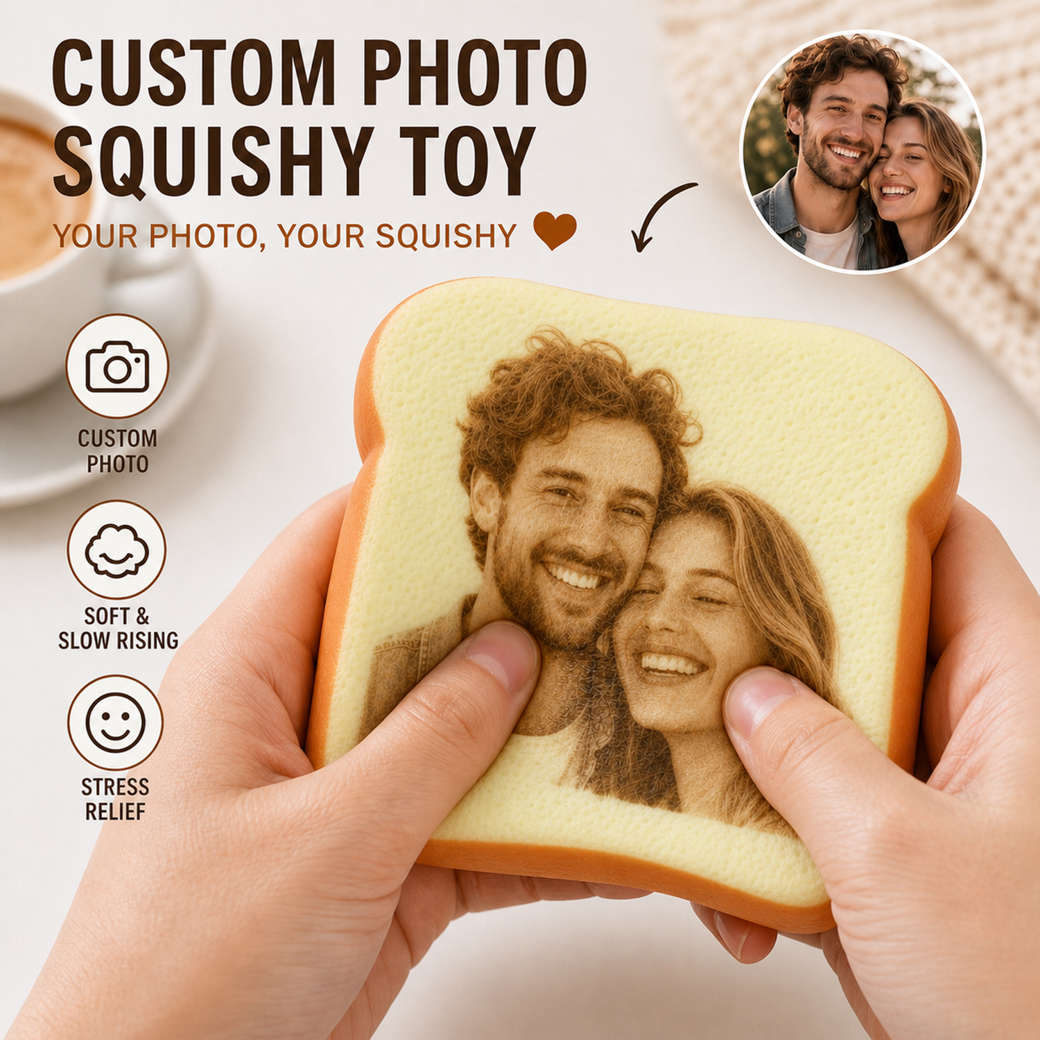 Giocattolo Squishy Con Toast Personalizzato Con Foto, Giocattolo Fidget Antistress Con Pane Personalizzato, Regalo Di Memoria Simpatico Per Amici, Coppie E Amanti Degli Animali Domestici - 