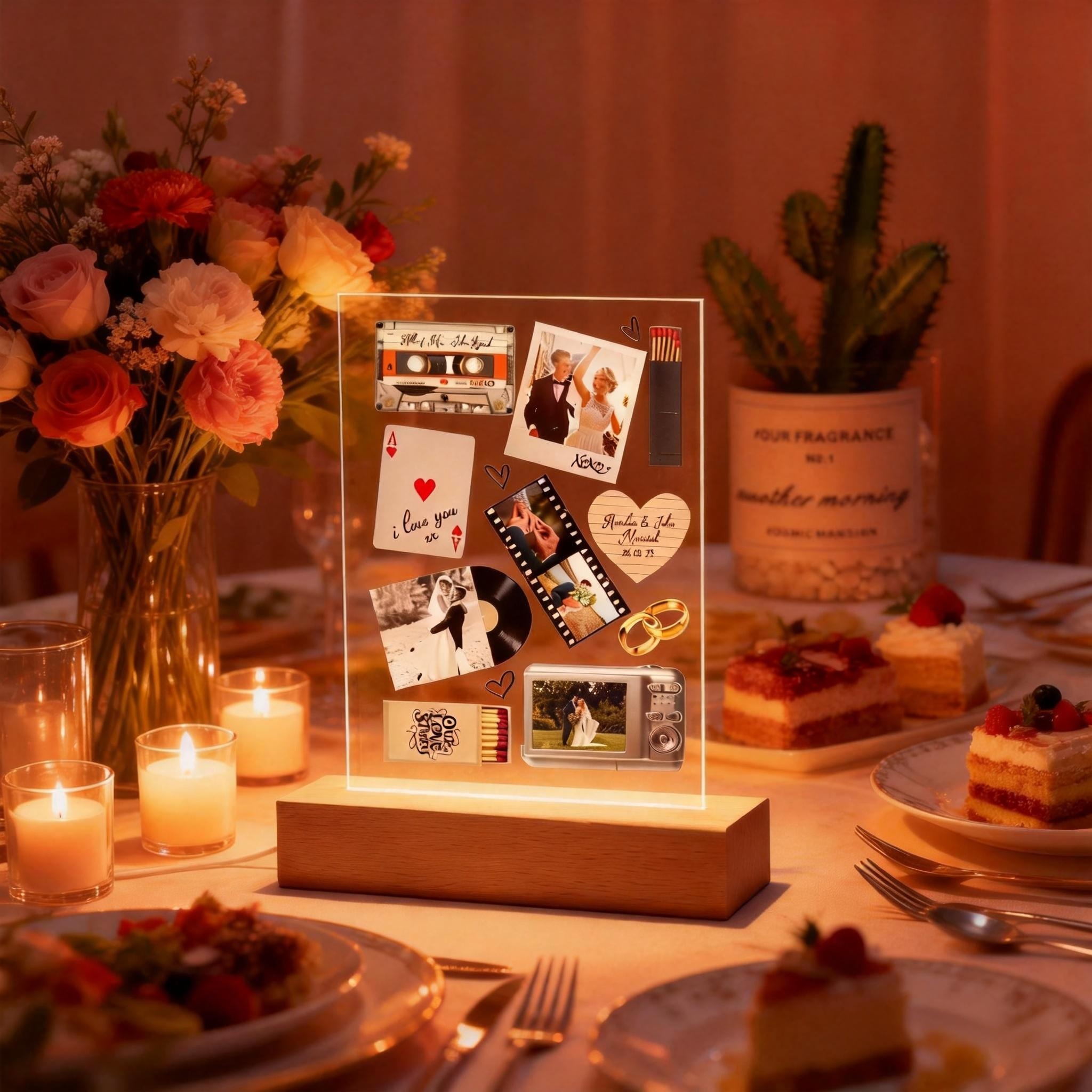 Poster Personalizzato Con Luce Notturna E Scatola Di Fiammiferi, Foto E Testo Personalizzati, Regalo Di San Valentino