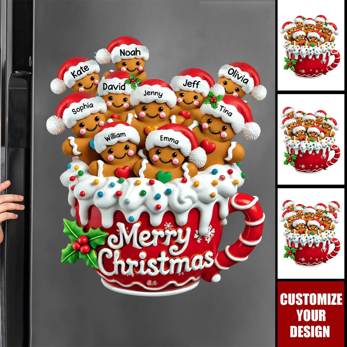 Buon Natale - Adesivo Personalizzato Con Famiglia Di Omini Di Pan Di Zenzero - 