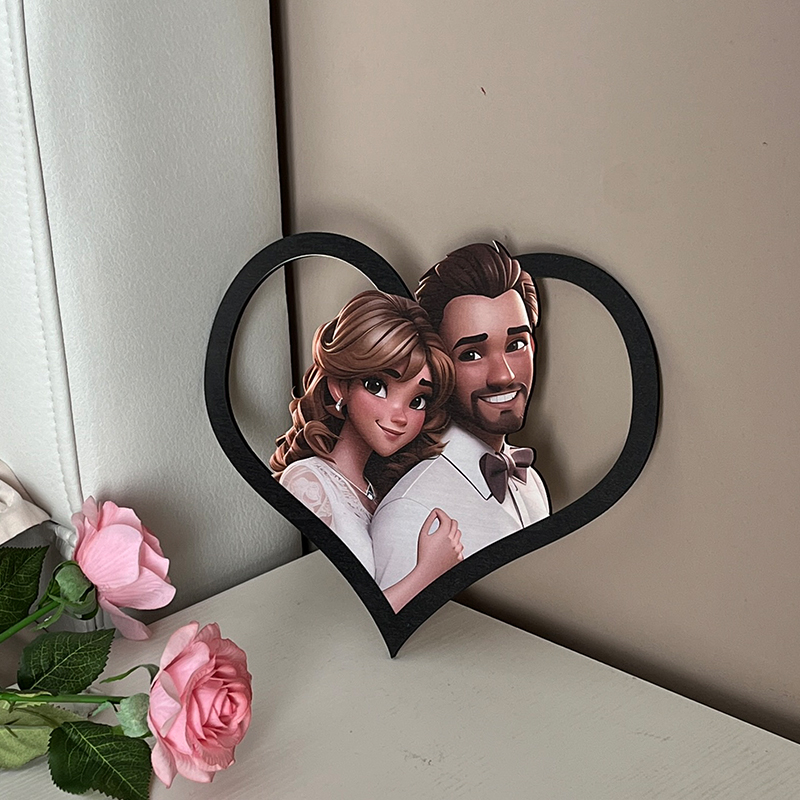 Cornice Portafoto Personalizzata A Forma Di Cuore In Stile Cartone Animato - 